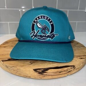 Vintage 90s Charlotte Hornets 47 Snapback Hat NBA Basketball Retro Teal Rope Cap